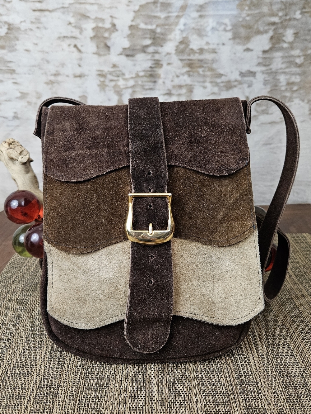 Vintage Leather Suede Purse Shoulder Bag Chocolate Brown Made in Spain VTG Boho - Picture 2 of 12
